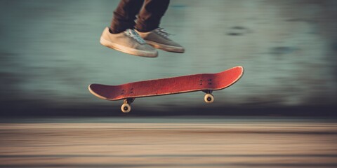 Blurred skateboarder jumping in urban park dynamic photography motion in a vibrant environment