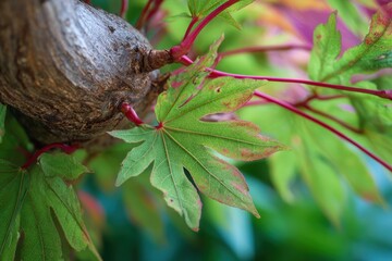 Acer shirasawanum known as the Shirasawa or full moon maple Image captured in July featuring a close up of a tree part