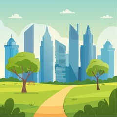 Fototapeta premium Nature park in a metropolitan city, tall skyscraper