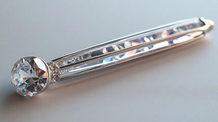Diamond brooch on reflective surface, light background