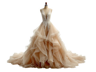 Elegant beige wedding gown isolated on transparent background
