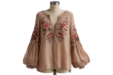 Floral embroidered blouse isolated on transparent background