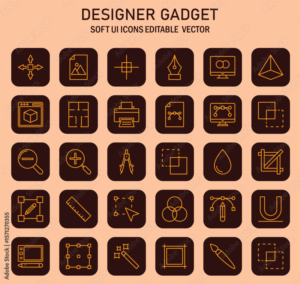 Fototapete minimalist vector icons representing graphic design and user interface tools elegantly arranged on a
