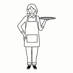 woman in apron holding tray. service occupation