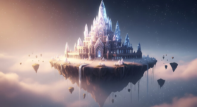 Cosmic Landscape: Volcanic Mountains and Purple Crystals