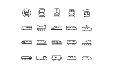 Collection of Various Transportation Icons in Outline Style.