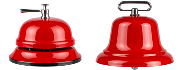 Classic Red Fire Bell with Pull Handle, Isolated on Transparent Background