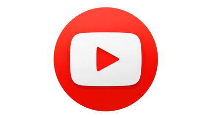 Red circle with white play button isolated on a transparent background