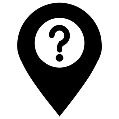 Black map pin with question mark location symbol