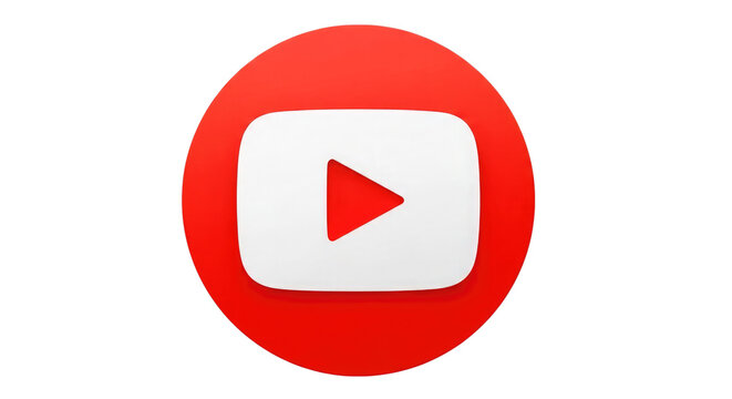 Red circle with white play button isolated on a transparent background