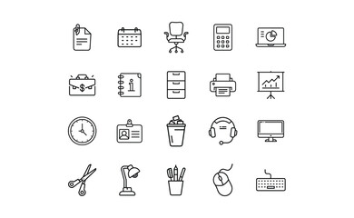 Collection of Simple Line Art Office Icons.