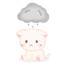 Cute sad cat under rain cloud
