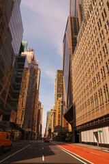 New York City skyline with highrise buildings in Midtown, Manhattan, USA, a sunrise cityscape on a quiet morning