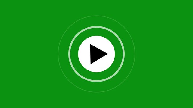 White circle Play button icon. Video and audio music play button animation icon on green background. Play button animation icon concept.