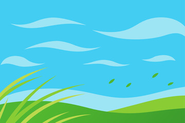 Obraz premium Windy Grasslands Under Blue Sky nature landscape