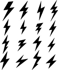 Abstract Lightning Symbol Set  Electric Silhouette Vector Icons