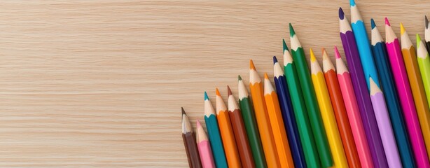 Fototapeta premium Creative Flatl ay Lovely,wooden desk,Colored Pencils,Successfull