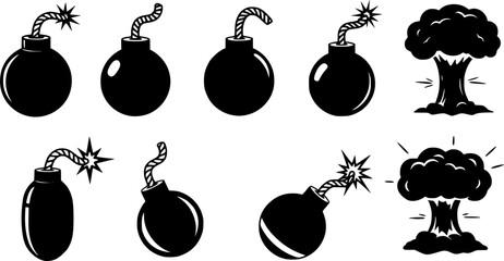 Vector black bomb icon set
