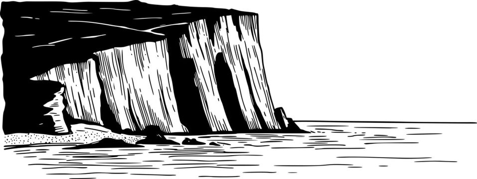 sea cliff coastline hand drawn vector illustration
