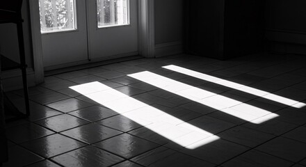 Sunlight Streaming Through Door Creating Dramatic Shadows on Tiled Floor Indoors