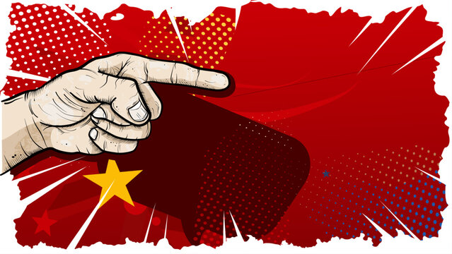 Pointing hand on comic style promotional banner template - vector illustration