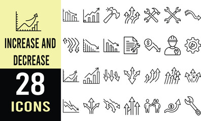 28 Increase and Decrease Line Icons: Growth, Decline, Trend Charts, Tools & More