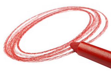 Red crayon drawing a circle with textured strokes isolated on transparent background