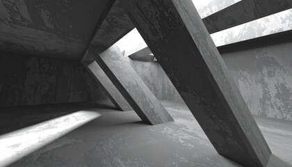 Textured concrete wall with exposed brutalist interior lines in sharp architectural composition

