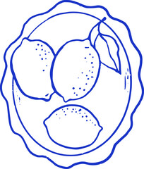 Tray with lemons vintage linear illustration