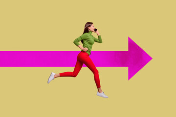 Image pop 3d zine full collage of happy businessman businesswoman stand arrow development career...
