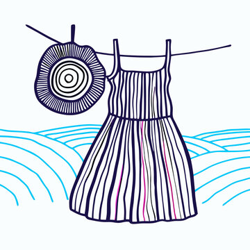 dress and hat hanging on clothesline clip art preview