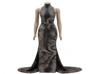 Elegant snake print gown with train isolated on transparent background