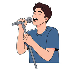 Enthusiastic Man Singing at Mic