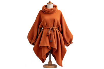 Orange dress with belt isolated on transparent background