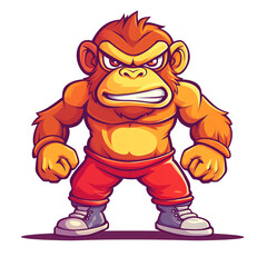 Obraz premium Angry Muscular Cartoon Monkey Ready to Fight, Powerful Primate Mascot, Aggressive Gorilla Character Design, Vector Illustration, Fierce Ape for Branding, Gaming, and More.