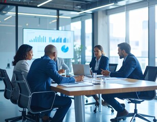 "Cinematic shot of a diverse team collaborating intensely in a modern meeting room, 8k, professional photography, natural light, shallow depth of field, high detail, color grading."