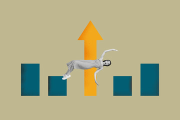 Image pop 3d zine full collage of happy businessman businesswoman stand arrow development career...