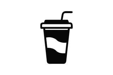 Refreshing Soda Drink in Disposable Cup: Minimalist Black and White Icon, Clean Design, Simple Graphic, Perfect for Branding, Menu, Website, App, or Packaging Design, Modern Style, Thirst-Quenching Vi