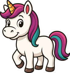 Cute Cartoon Unicorn with Colorful Mane and Tail