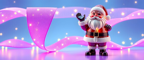 Santa Claus Figurine with Pink Light Ribbon for Christmas