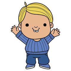 Hand drawn cartoon cute little caucasian boy on white background.