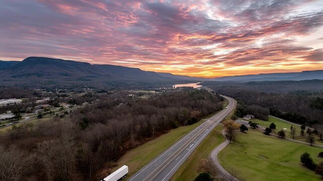 Highway sunrise scenic view valley landscape