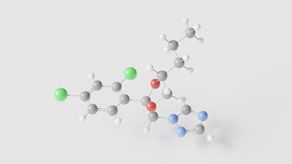 propiconazole molecule 3d, molecular structure, ball and stick model, structural chemical formula fungicide