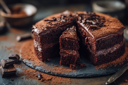 Slice cake on tabletop