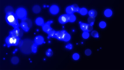 Abstract glowing blue bokeh lights on dark background. A stunning and modern digital design featuring soft, blurry light orbs that evoke a futuristic, dreamy, or cosmic atmosphere. 