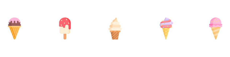Ice cream vector icon set. Waffle cone illustration sign collection. Ice lolly symbol. Frozen juice logo.