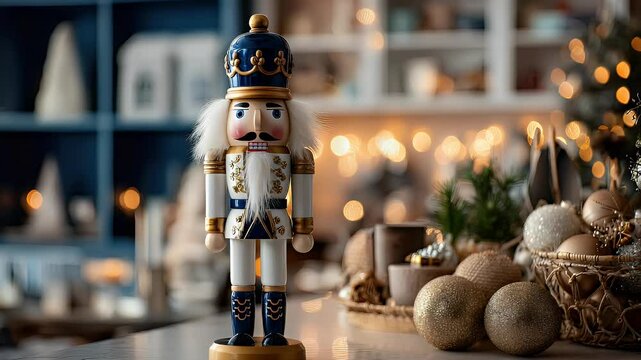 Holiday nutcracker figurine in festive setting