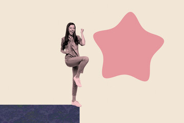 Trend image 3d artwork photo collage of happy businesswoman businessman receive star review...
