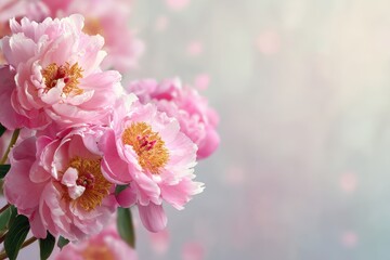 Fototapeta premium Soft pink peonies create a romantic backdrop banner with space for text