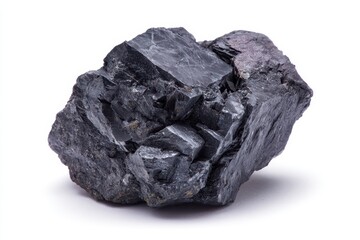 Fototapeta premium Close up of isolated shungite shale rock from Tolvuya Karelia Russia on a white background